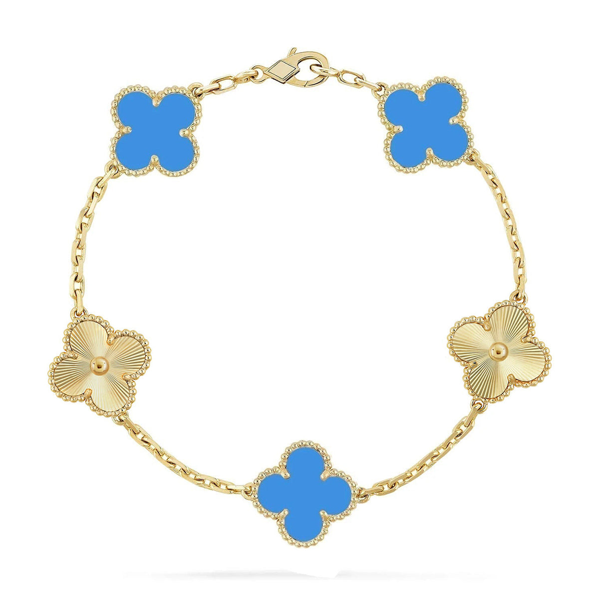 [AM]LUCKY CLOVER 5-MOTIF BRACELET - BLUE AGATE COLLECTION
