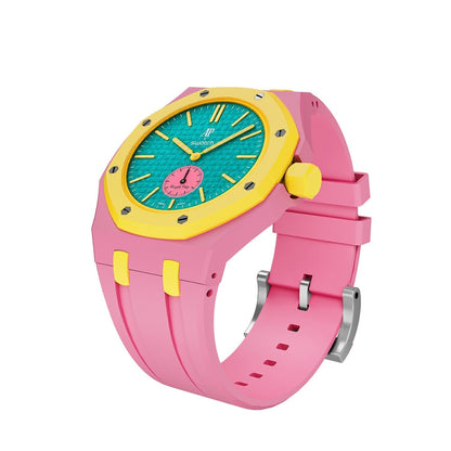 [AM]OAK POP EXCLUSIVE PINK AND YELLOW SILICONE STRAP