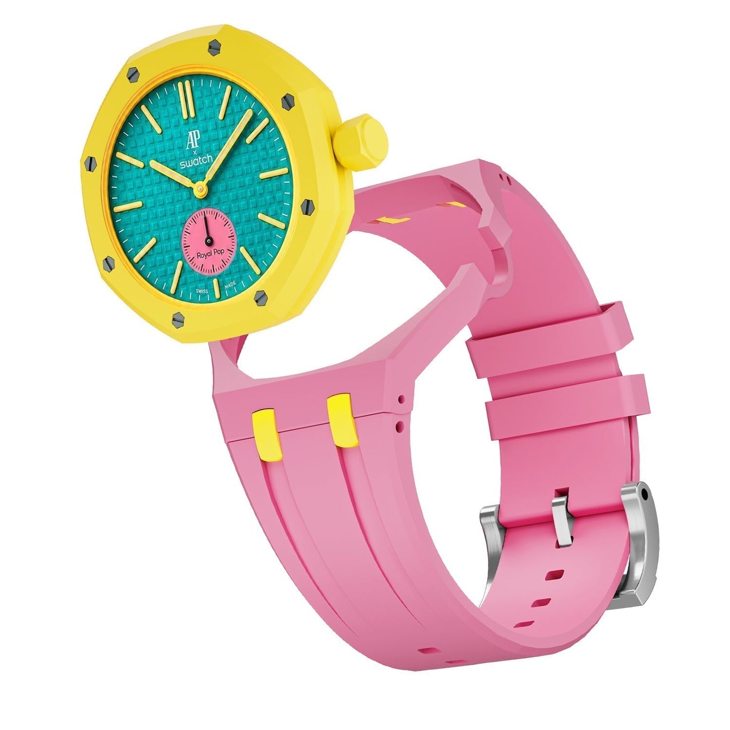 [AM]OAK POP EXCLUSIVE PINK AND YELLOW SILICONE STRAP