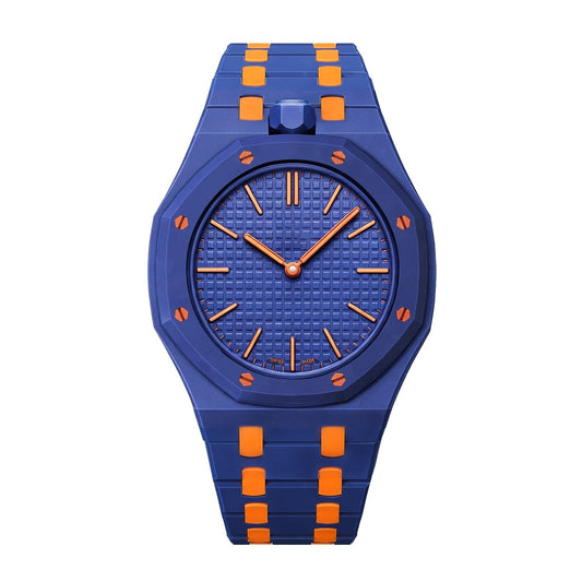 [AM]OAK POP EXCLUSIVE DARK BLUE AND ORANGE BIOCERAMIC STRAP