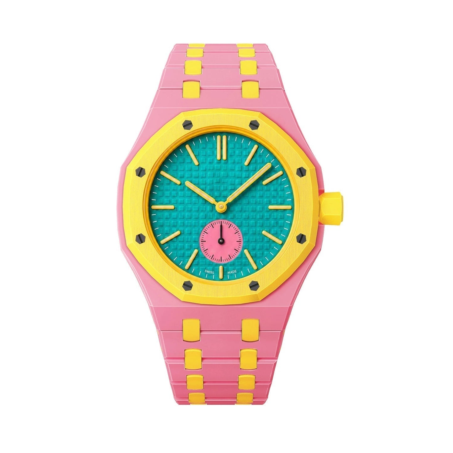 [AM]OAK POP EXCLUSIVE PINK AND YELLOW BIOCERAMIC STRAP