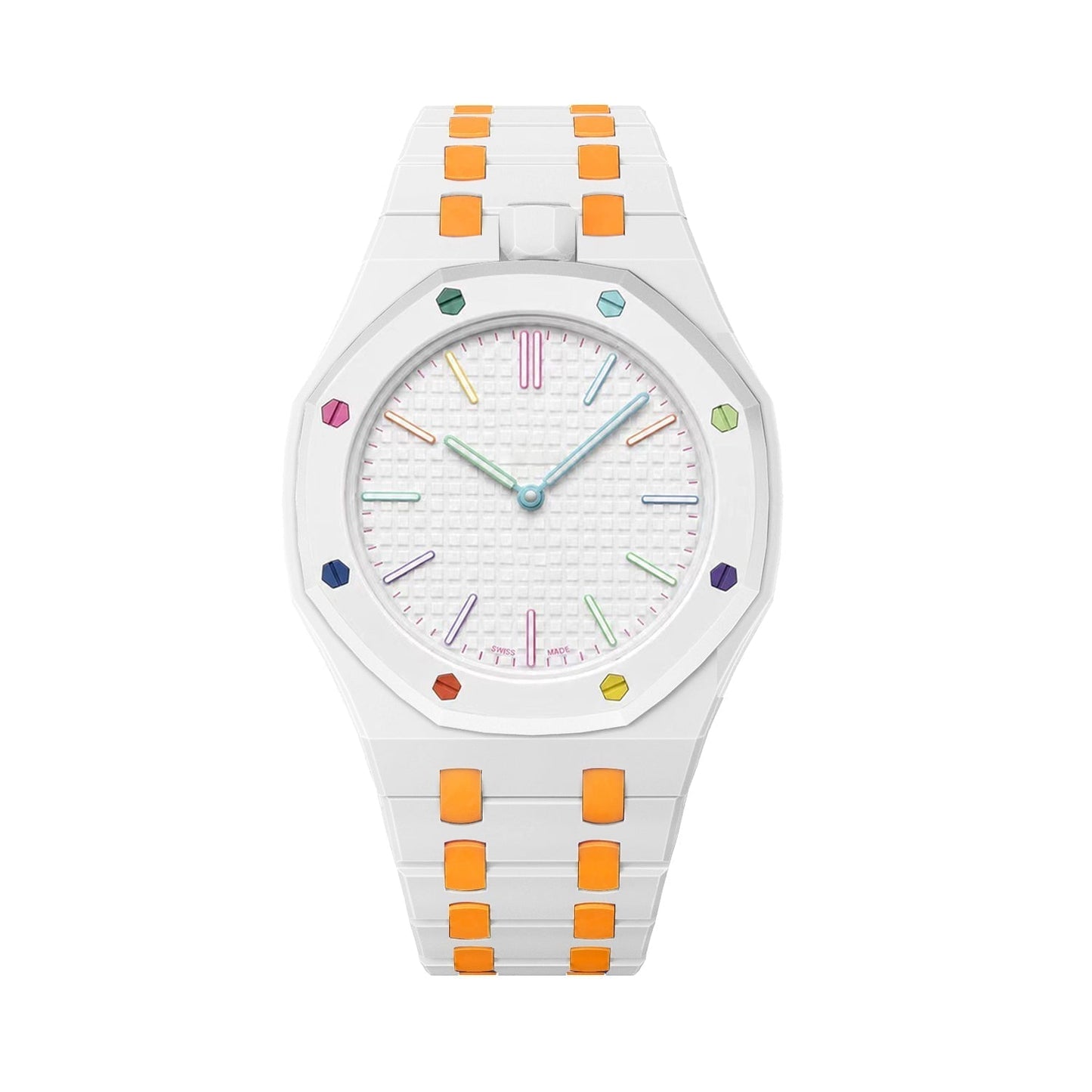 [AM]OAK POP EXCLUSIVE WHITE AND ORANGE BIOCERAMIC STRAP