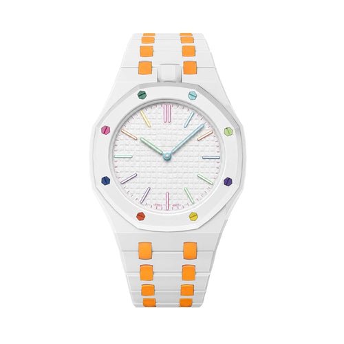 [AM]OAK POP EXCLUSIVE WHITE AND ORANGE BIOCERAMIC STRAP