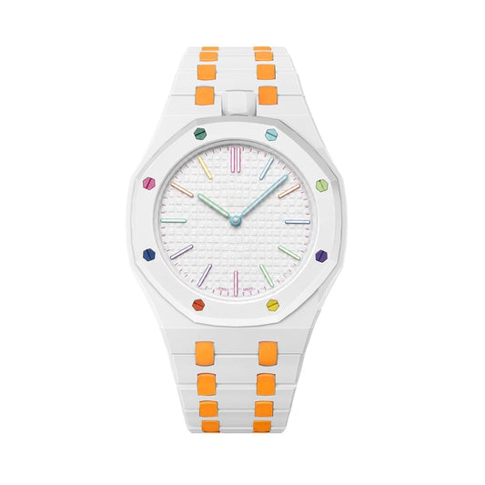 [AM]OAK POP EXCLUSIVE WHITE AND ORANGE BIOCERAMIC STRAP