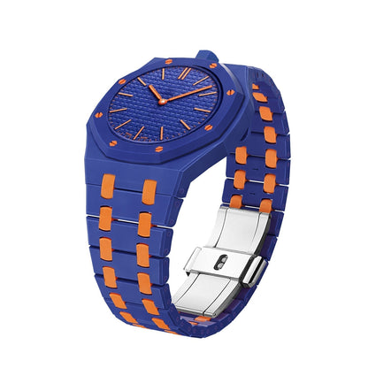 [AM]OAK POP EXCLUSIVE DARK BLUE AND ORANGE BIOCERAMIC STRAP