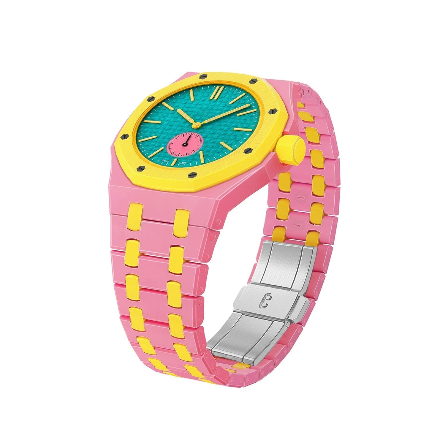 [AM]OAK POP EXCLUSIVE PINK AND YELLOW BIOCERAMIC STRAP