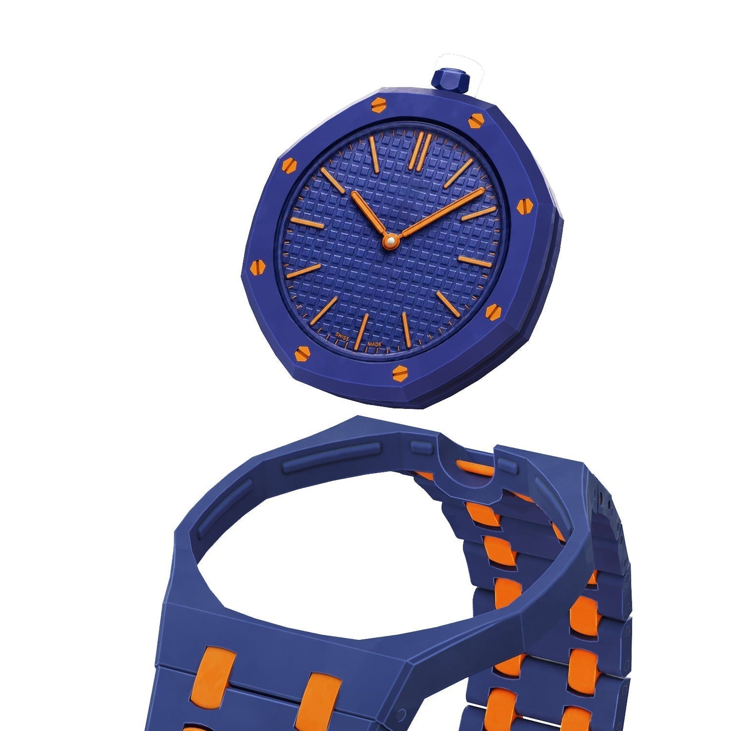 [AM]OAK POP EXCLUSIVE DARK BLUE AND ORANGE BIOCERAMIC STRAP