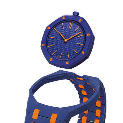 [AM]OAK POP EXCLUSIVE DARK BLUE AND ORANGE BIOCERAMIC STRAP