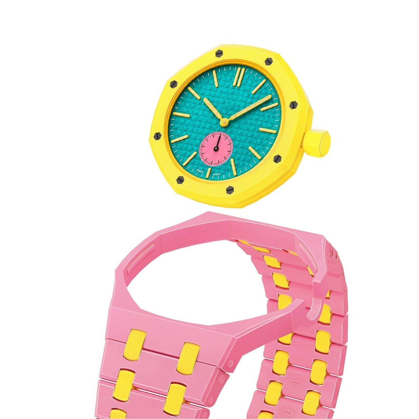 [AM]OAK POP EXCLUSIVE PINK AND YELLOW BIOCERAMIC STRAP
