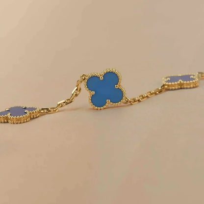 [AM]LUCKY CLOVER 5-MOTIF BRACELET - BLUE AGATE COLLECTION
