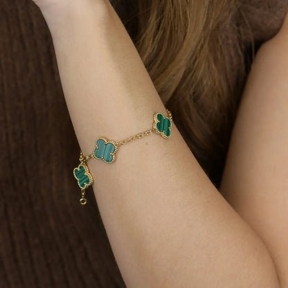 [AM]LUCKY CLOVER 5-MOTIF BRACELET - MALACHITE COLLECTION
