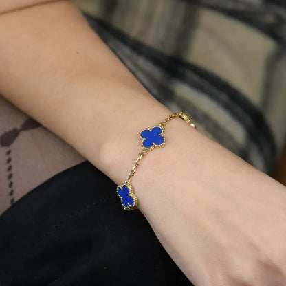 [AM]LUCKY CLOVER 5-MOTIF BRACELET - BLUE AGATE COLLECTION