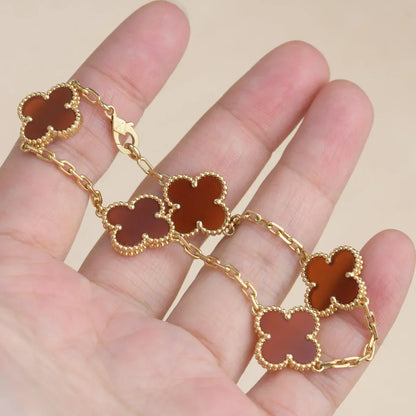 [AM]LUCKY CLOVER 5-MOTIF BRACELET - RED CARNELIAN COLLECTION