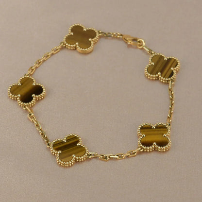 [AM]LUCKY CLOVER 5-MOTIF BRACELET -  TIGER’S EYE COLLECTION
