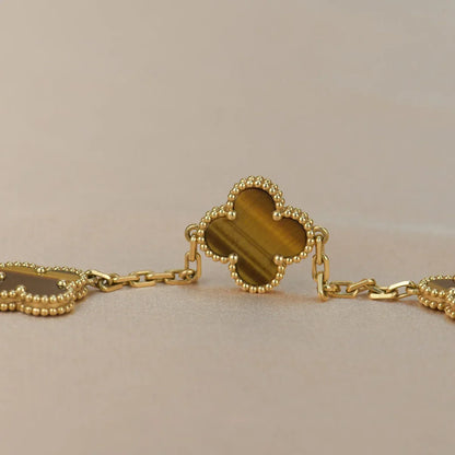 [AM]LUCKY CLOVER 5-MOTIF BRACELET -  TIGER’S EYE COLLECTION
