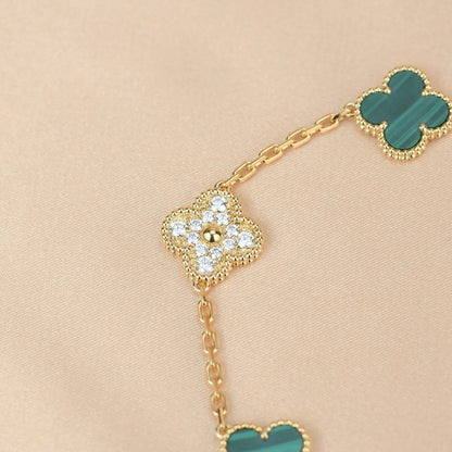 [AM]LUCKY CLOVER 5-MOTIF BRACELET - MALACHITE COLLECTION