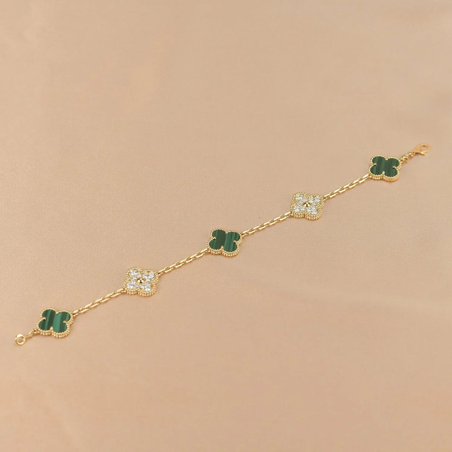 [AM]LUCKY CLOVER 5-MOTIF BRACELET - MALACHITE COLLECTION