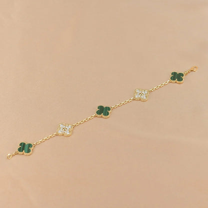 [AM]LUCKY CLOVER 5-MOTIF BRACELET - MALACHITE COLLECTION
