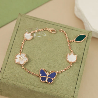 [AM]SPRING ENCHANTMENT BUTTERFLY & FLORAL CHARM BRACELET
