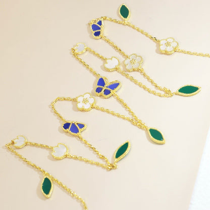 [AM]LUCKY SPRING BUTTERFLY & FLOWER STATEMENT NECKLACE - 15-MOTIF FLORAL DESIGN