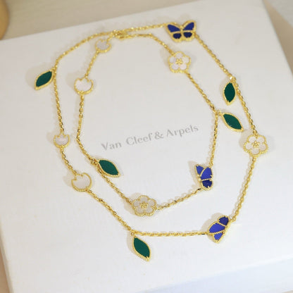 [AM]LUCKY SPRING BUTTERFLY & FLOWER STATEMENT NECKLACE - 15-MOTIF FLORAL DESIGN
