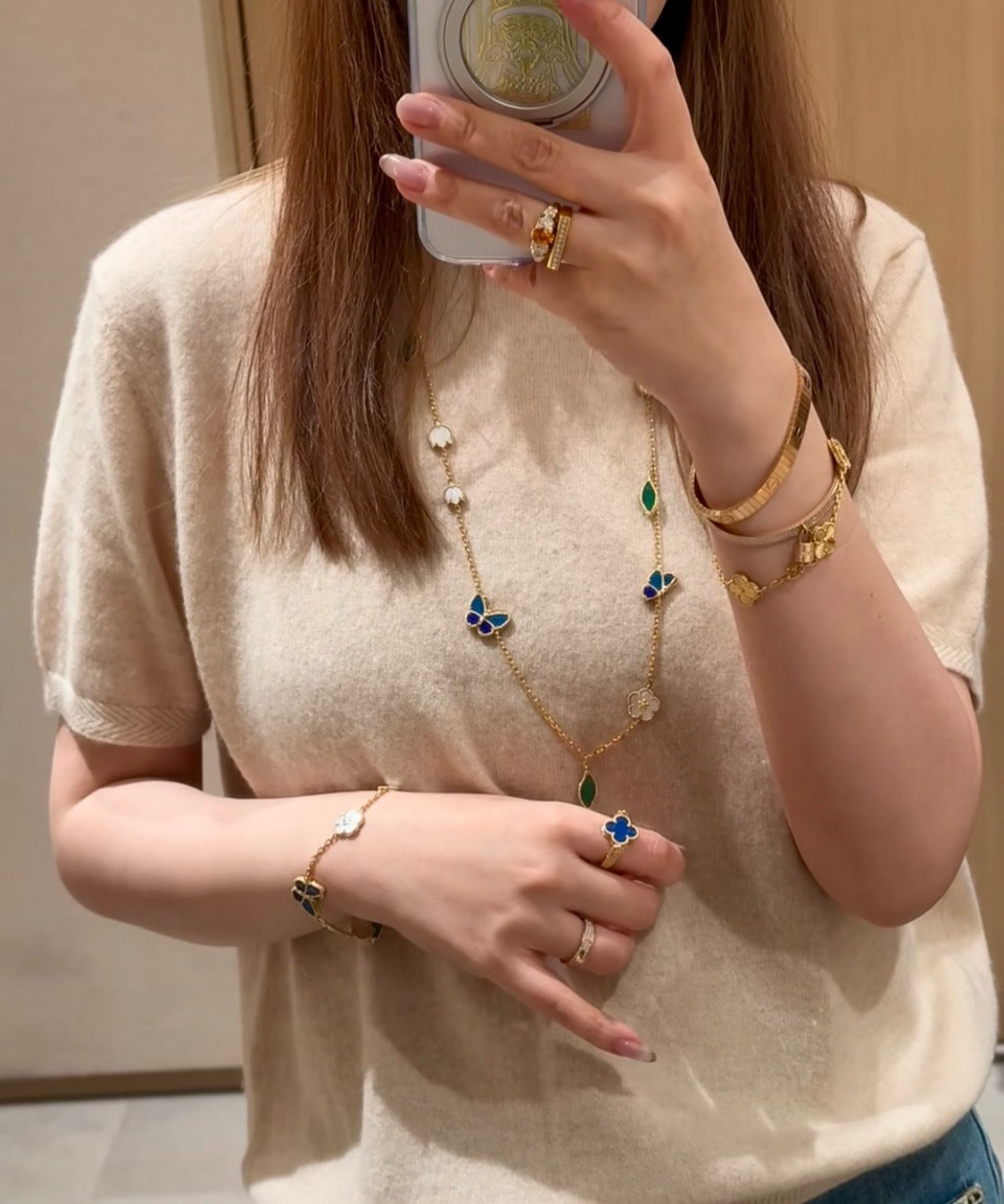 [AM]LUCKY SPRING BUTTERFLY & FLOWER STATEMENT NECKLACE - 15-MOTIF FLORAL DESIGN
