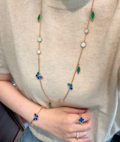 [AM]LUCKY SPRING BUTTERFLY & FLOWER STATEMENT NECKLACE - 15-MOTIF FLORAL DESIGN