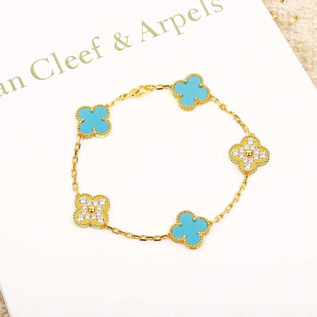 [AM]LUCKY CLOVER 5-MOTIF BRACELET - TURQUOISE COLLECTION