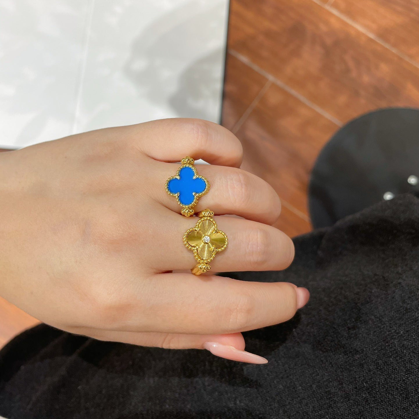[AM]LUCKY CLOVER GOLD REVERSIBLE RING