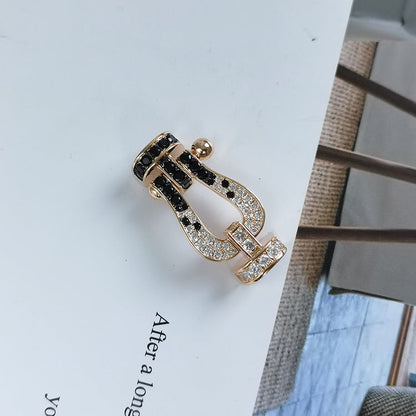 [AM]FORCE LARGE HORSESHOE BLACK & WHITE DIAMOND BRACELET - ROSE GOLD