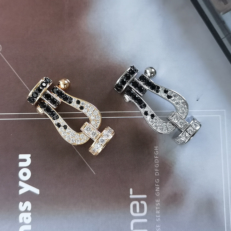 [AM]FORCE LARGE HORSESHOE BLACK & WHITE DIAMOND BRACELET - ROSE GOLD