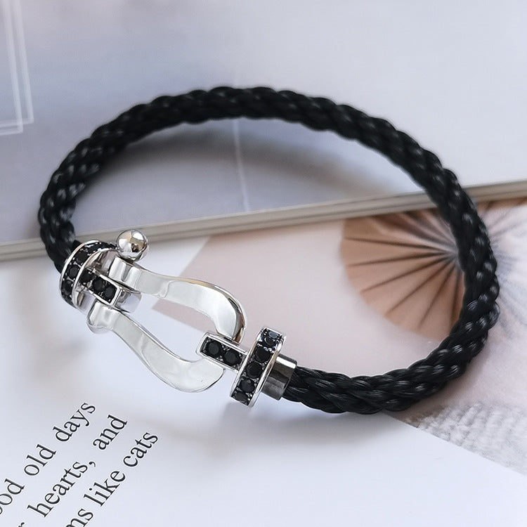 [AM]FORCE LARGE HORSESHOE BLACK DIAMOND BRACELET - WHITE GOLD