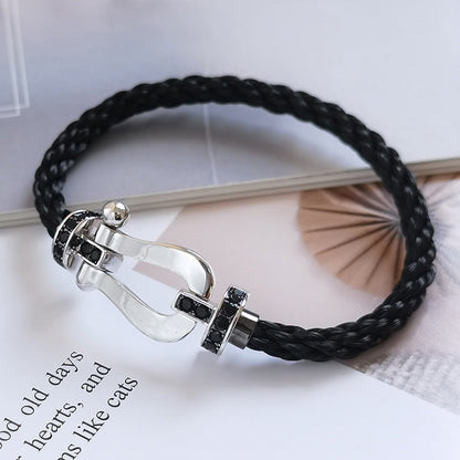 [AM]FORCE LARGE HORSESHOE BLACK DIAMOND BRACELET - WHITE GOLD