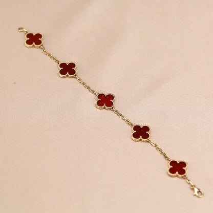 [AM]LUCKY CLOVER 5-MOTIF BRACELET - RED CARNELIAN COLLECTION