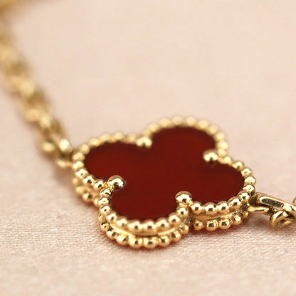 [AM]LUCKY CLOVER 5-MOTIF BRACELET - RED CARNELIAN COLLECTION