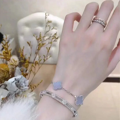 [AM]LUCKY CLOVER 5-MOTIF BRACELET - PURPLE CHALCEDONY COLLECTION