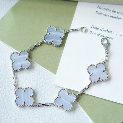 [AM]LUCKY CLOVER 5-MOTIF BRACELET - PURPLE CHALCEDONY COLLECTION