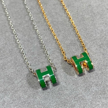 [AM]POP H GREEN NECKLACE SILVER AND GOLD