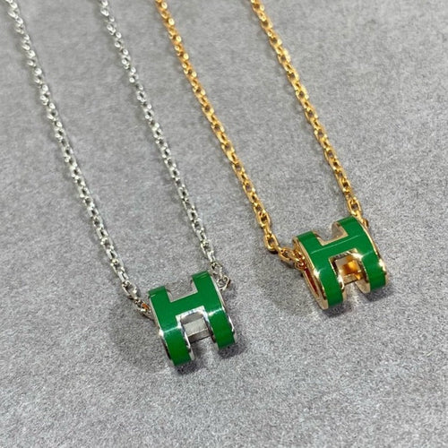 [AM]POP H GREEN NECKLACE SILVER AND GOLD