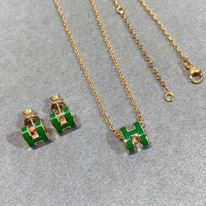 [AM]POP H GREEN NECKLACE SILVER AND GOLD