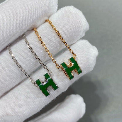 [AM]POP H GREEN NECKLACE SILVER AND GOLD
