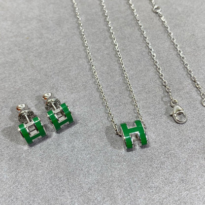 [AM]POP H GREEN NECKLACE SILVER AND GOLD