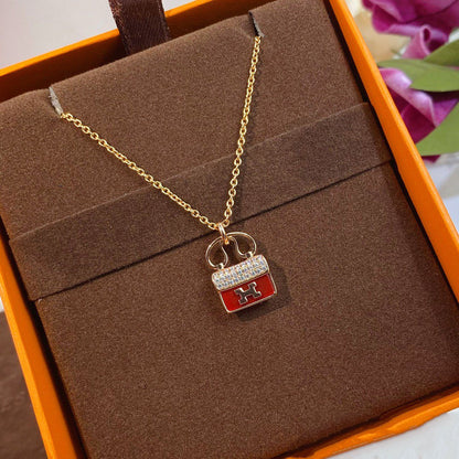 [AM]CONSTANCE RED PEDANT ROSE GOLD NECKLACE