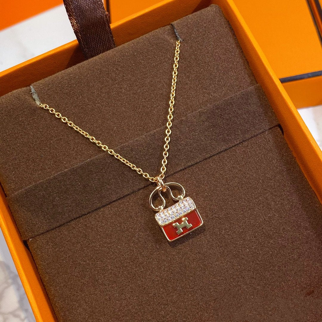 [AM]CONSTANCE RED PEDANT ROSE GOLD NECKLACE