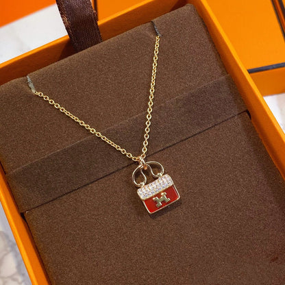 [AM]CONSTANCE RED PEDANT ROSE GOLD NECKLACE