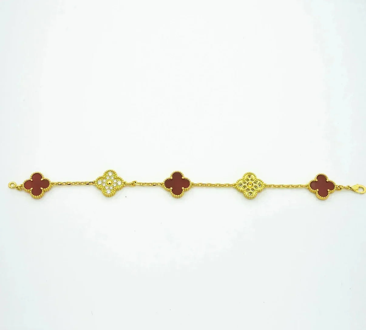 [AM]LUCKY CLOVER 5-MOTIF BRACELET - RED CARNELIAN COLLECTION