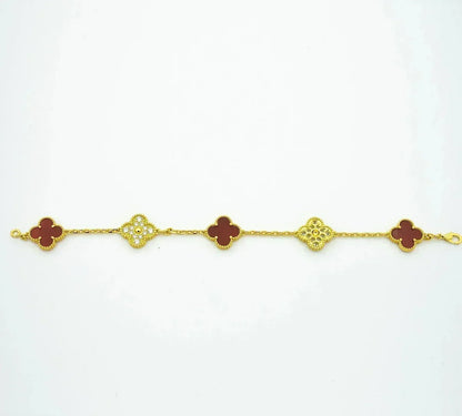 [AM]LUCKY CLOVER 5-MOTIF BRACELET - RED CARNELIAN COLLECTION
