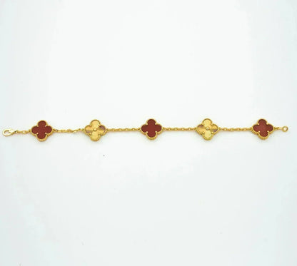 [AM]LUCKY CLOVER 5-MOTIF BRACELET - RED CARNELIAN COLLECTION