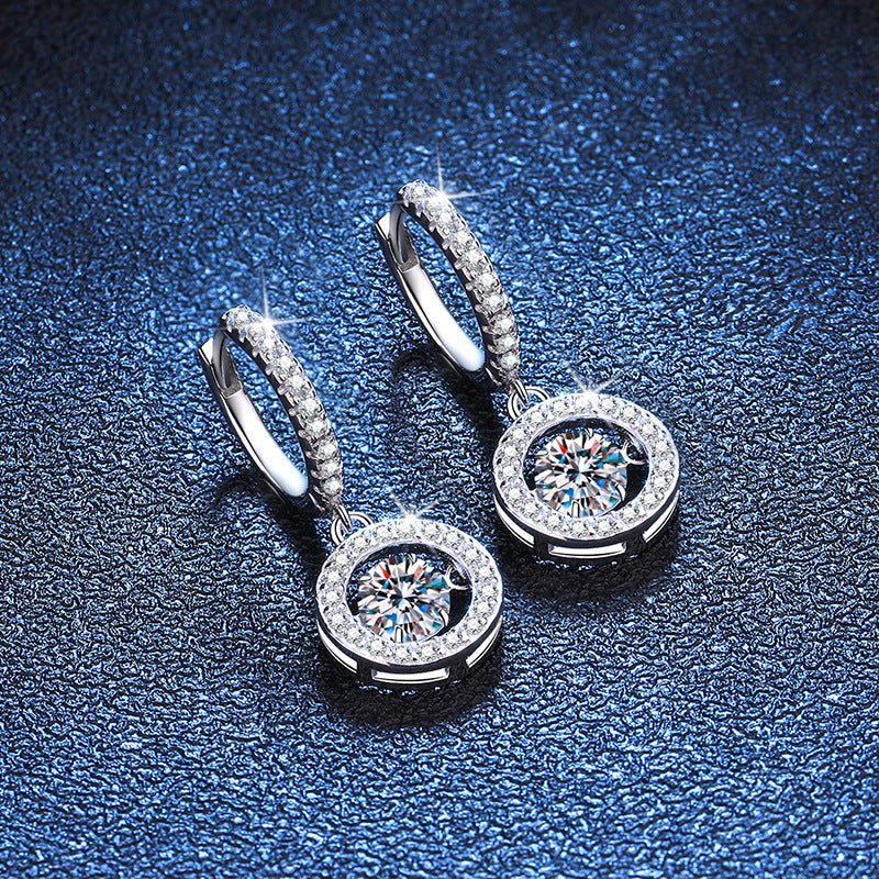 [AM]DANCING MOISSANITE HALO DROP HOOP EARRINGS