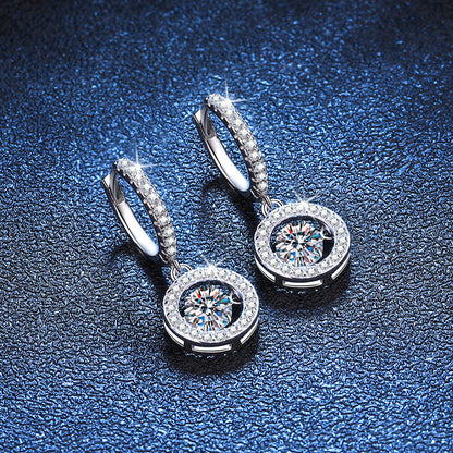 [AM]DANCING MOISSANITE HALO DROP HOOP EARRINGS